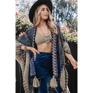 #31 Boho Multicolor Crochet Tassel hem Poncho